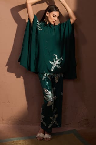 Tasuvure Bianca Borage Sequin Embroidered Shirt & Pant Set 