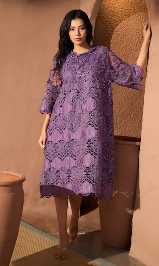 Tasuvure Myra Mesh Cassia Embroidered Dress 