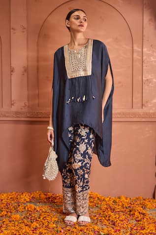 Tasuvure Indes Reyna Pearl Embellished Kaftan With Embroidered Pant 