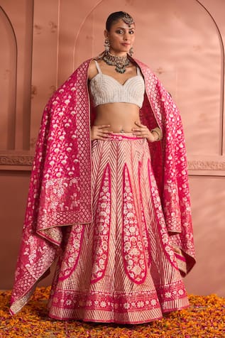 Tasuvure Indes Banarasi Begum Chevron Vine Woven Lehenga Set 