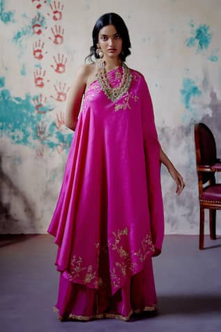 Deep Thee Guccha Jaal Embroidered One Shoulder Tunic & Panelled Sharara Set 