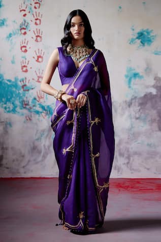 Deep Thee Blossom Vine Embroidered Half & Half Saree With Blouse 