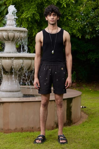 Sea Stone Metallic Stud Embellished Shorts 