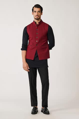 S&N by Shantnu Nikhil Pintuck Panelled Plain Waistcoat 