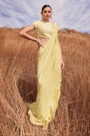 ISLIE BY PRIYA JAIN Pre-Draped Sharara Saree With Embroidered Blouse 