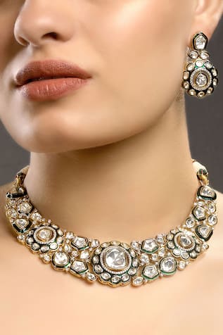 Geometric Bloom Embellished Necklace Set 