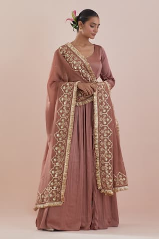 Sequin Waistband Embroidered Anarkali With Dupatta 
