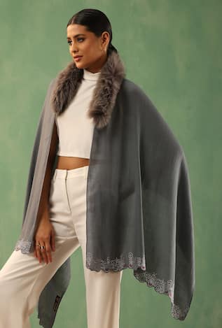 Mishty Fur Collar Embellished Stole 