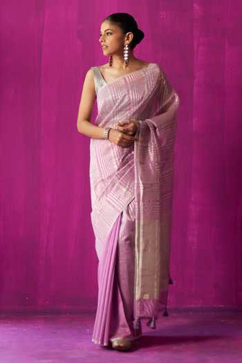 Five Point Five Shabana Stripe Detailed Saree With Running Blouse Piece 
