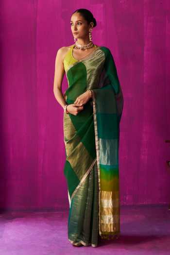 Five Point Five Nitya Woven Stripe Saree With Running Bouse Piece 