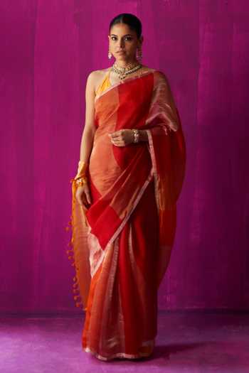 Five Point Five Nitya Broad Woven Stripe Saree With Running Bouse Piece 