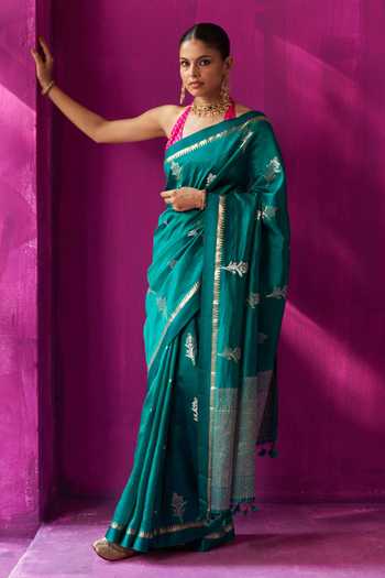 Five Point Five Madhavi Floral Woven Saree With Running Blouse Piece 