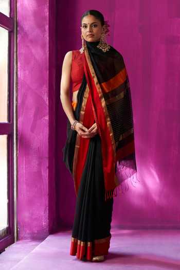 Five Point Five Mohini Resham Hem Saree With Running Blouse Piece 