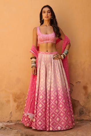 Chamee and Palak Melody Jacquard Floral Pattern Lehenga Set 