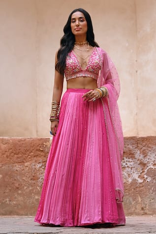 Chamee and Palak Ombre Meadow Embroidered Lehenga Set 