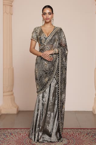 Arpita Mehta Floral Embroidered Pre-Draped Saree With Blouse 