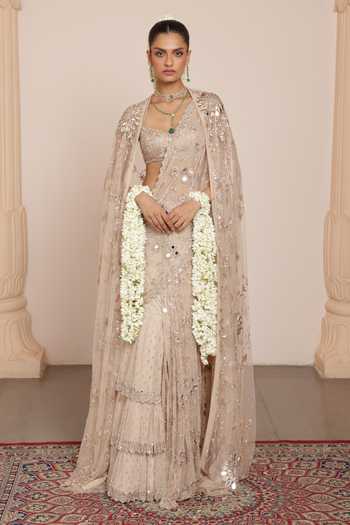 Arpita Mehta Mirror Embroidered Cape & Pre-Draped Saree Set 