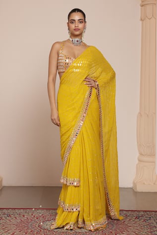 Arpita Mehta Mirror Border Embroidered Ruffle Saree With Blouse 