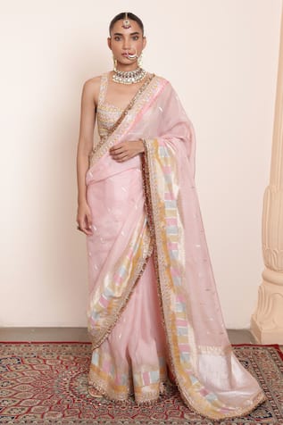 Arpita Mehta Pastel Butti Saree With Embroidered Blouse 