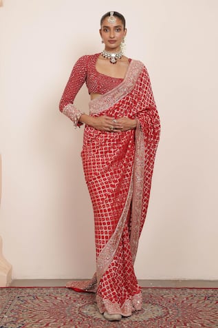 Arpita Mehta Zari Woven Bandhani Saree With Embellished Blouse 