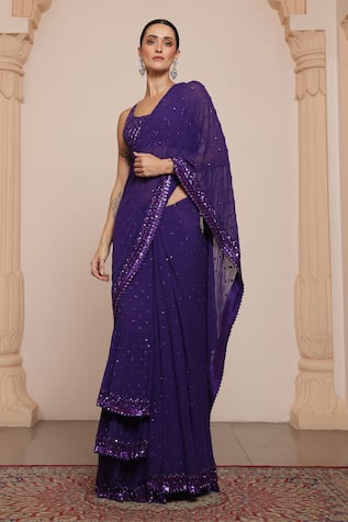 Arpita Mehta Sequin Embroidered Ruffle Saree With Blouse 