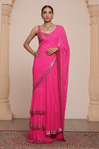 Arpita Mehta Sequin Butti Embroidered Pre-Draped Saree With Blouse 