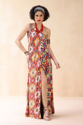 Payal Jain Parisa Florin Bloom Print One Shoulder Dress 