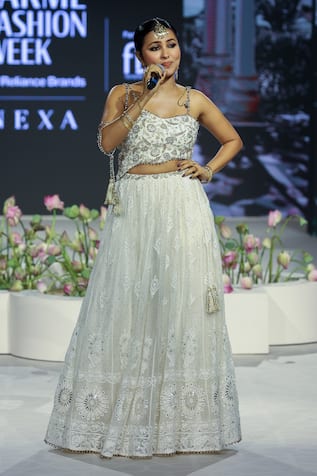 Payal Singhal Chikankari Embroidered Sharara Attached Lehenga With Asymmetric Blouse 