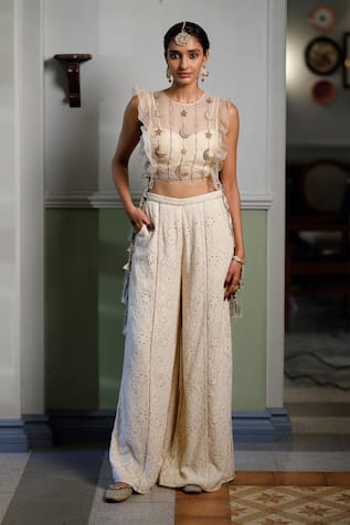 Payal Singhal Embroidered Frilled Bib Top Pant Set 