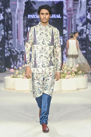 PS Men by Payal Singhal Velvet Forest Whisper Pattern Bundi Kurta Set 