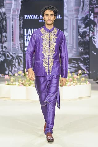 PS Men by Payal Singhal Foliage Zari Embroidered Mukaish Bundi Kurta Set 