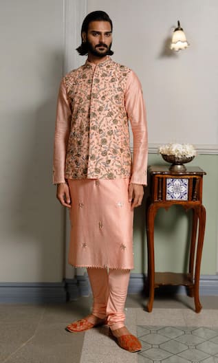 PS Men by Payal Singhal Floral Vine Zari Embroidered Bundi Kurta Set 