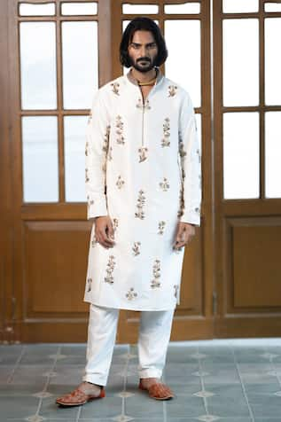 PS Men by Payal Singhal Floral Stem Embroidered Kurta With Pant 