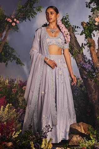 Miku Kumar Mina Floral Embroidered Lehenga Set 