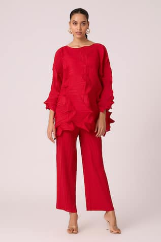 Scarlet Sage Mona Pleat Detailed Top With Pant 