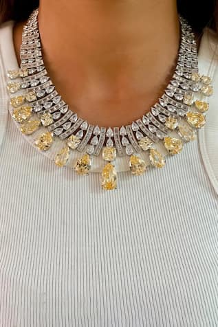 Magnolia Citrine Stone Embellished Necklace Set 