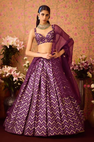 Shyam Narayan Prasad Chevron Phool Vine Woven Brocade Lehenga Set 