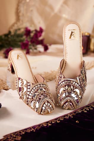 Mahnaz Embroidered Mirrorwork Mule Heels 