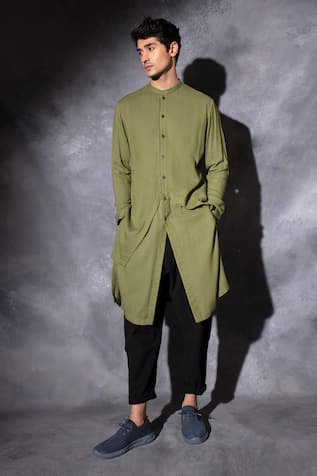 studio error Solid Front Cross Layered Kurta 