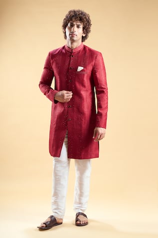 Sequin Embroidered Sherwani With Solid Pyjama 