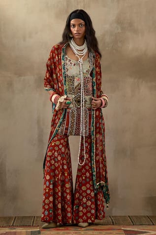 Aseem Kapoor Mehru Afghan Art Work Embroidered Tunic Sharara Set 