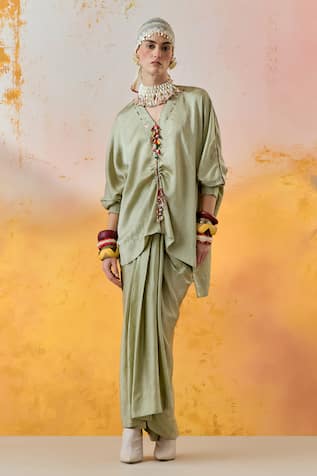 ASEEM KAPOOR Kuru Tassel Embroidered Kurta & Draped Skirt Set 