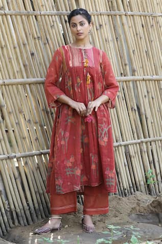 Label Kinjal Modi Flower Print Gathered Tunic With Pant 