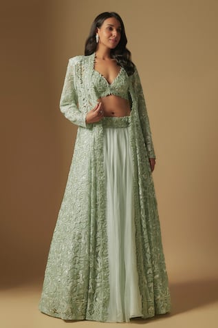 Asaga Dex Hand Embroidered Jacket & Lehenga Set 