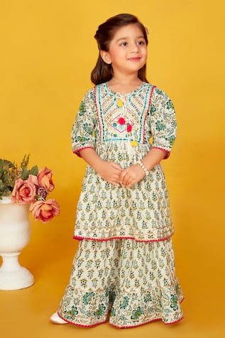 Maaikid Cotton Floral Print Peplum Kurta With Palazzo 