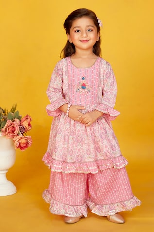 Maaikid Cotton Floral Print Peplum Kurta With Flared Pant 