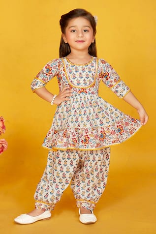 Maaikid Cotton Floral Print Peplum Kurta With Salwar Pant 