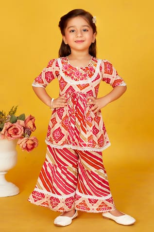 Maaikid Bandhani Embroidered Peplum Kurta With Sharara 