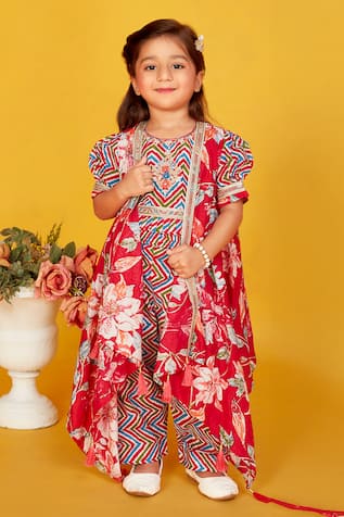 Maaikid Floral Print Asymmetric Jacket & Pant Set 