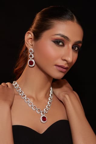Stone Embellished Chain Link Necklace Set 
